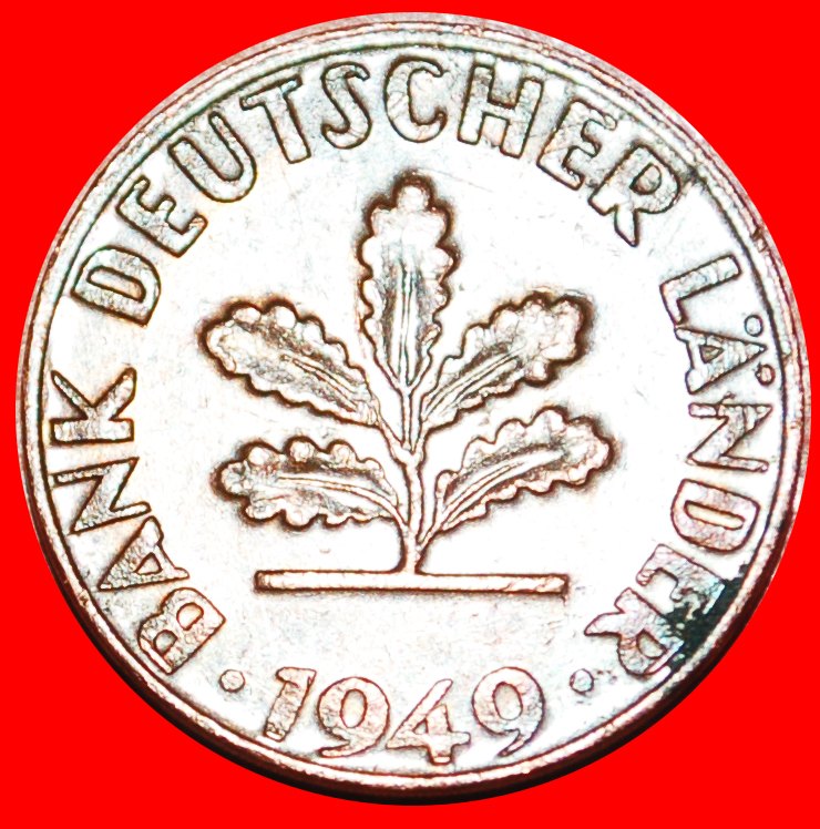  • ERSTE AUSGABE (1948-1949): DEUTSCHLAND ★ 1 PFENNIG 1949J! BANK DEUTSCHER LÄNDER! OHNE VORBEHALT!   