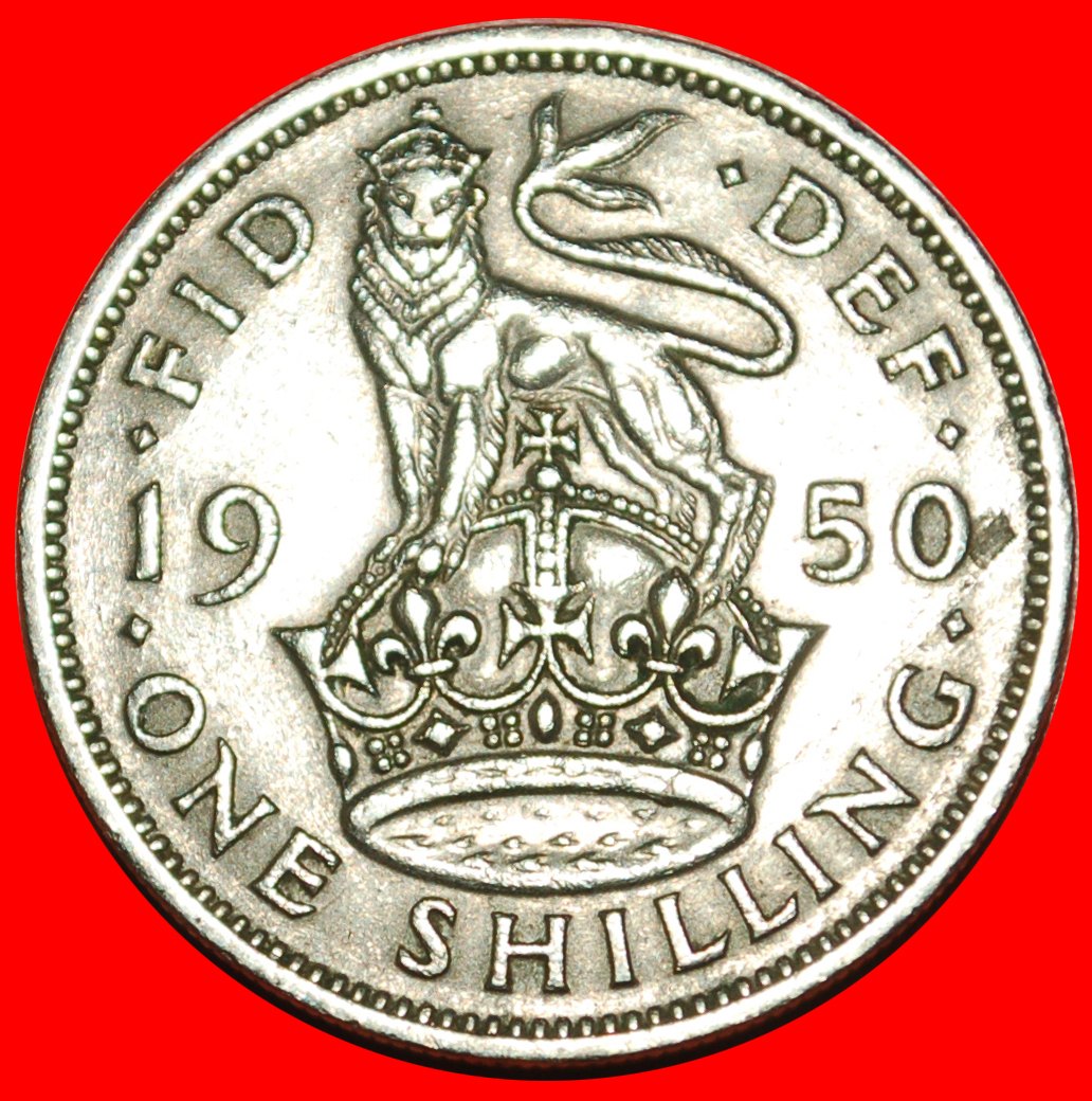  • ENGLISH CREST: UNITED KINGDOM★ 1 SHILLING 1950!  GEORGE VI (1937-1952) LOW START ★ NO RESERVE!   