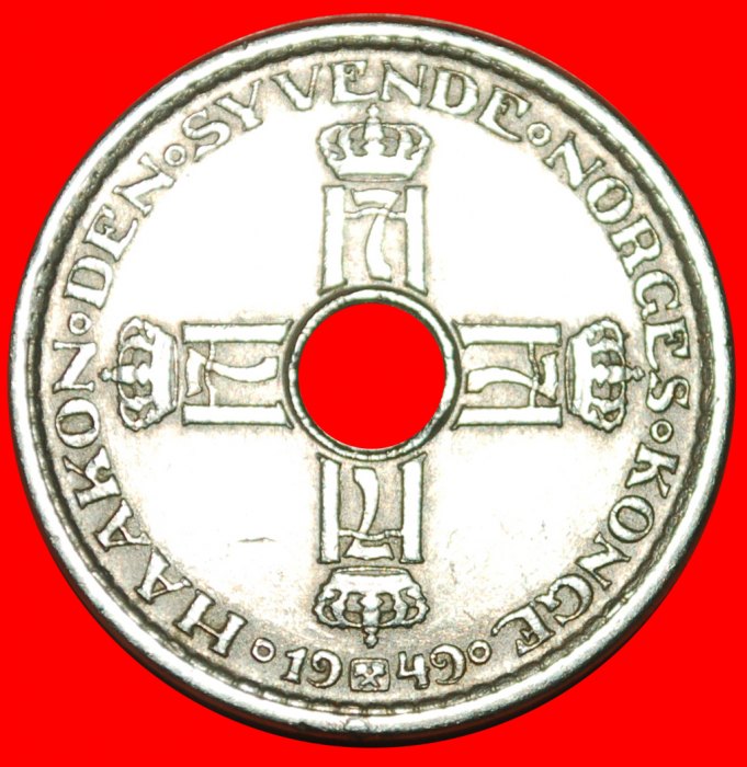 • SANKT OLAF ORDEN (1925-1951): NORWEGEN ★ 1 KRONE 1949! Haakon VII. (1905-1957)! OHNE VORBEHALT!