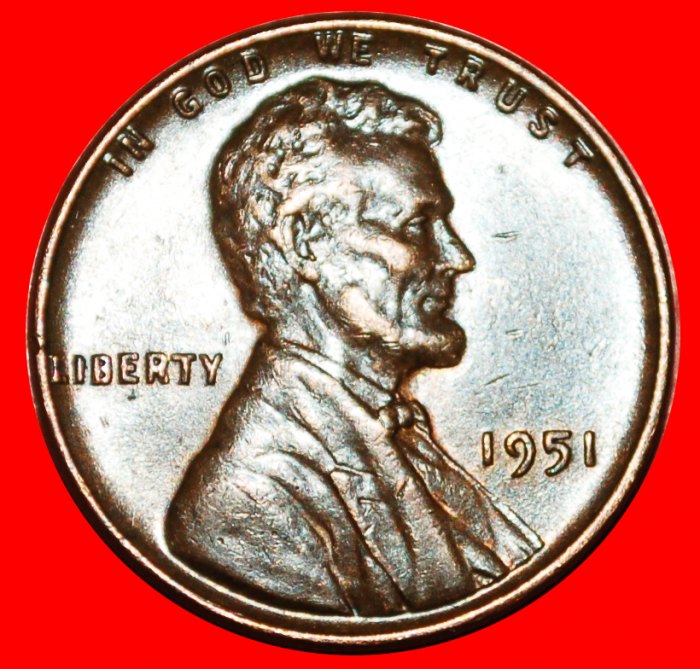  • WEIZEN PENNY (1909-1958): USA ★ 1 CENT 1951! LINCOLN (1809-1865)! OHNE VORBEHALT!   