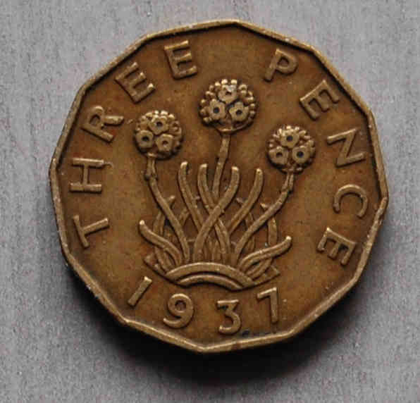  3 Pence 1937  Großbritannien George VI  KM# 849   
