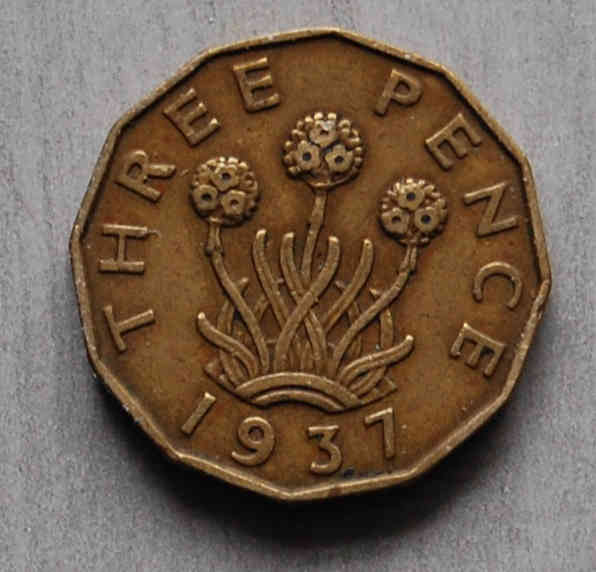 3 Pence 1937 Großbritannien George VI KM# 849
