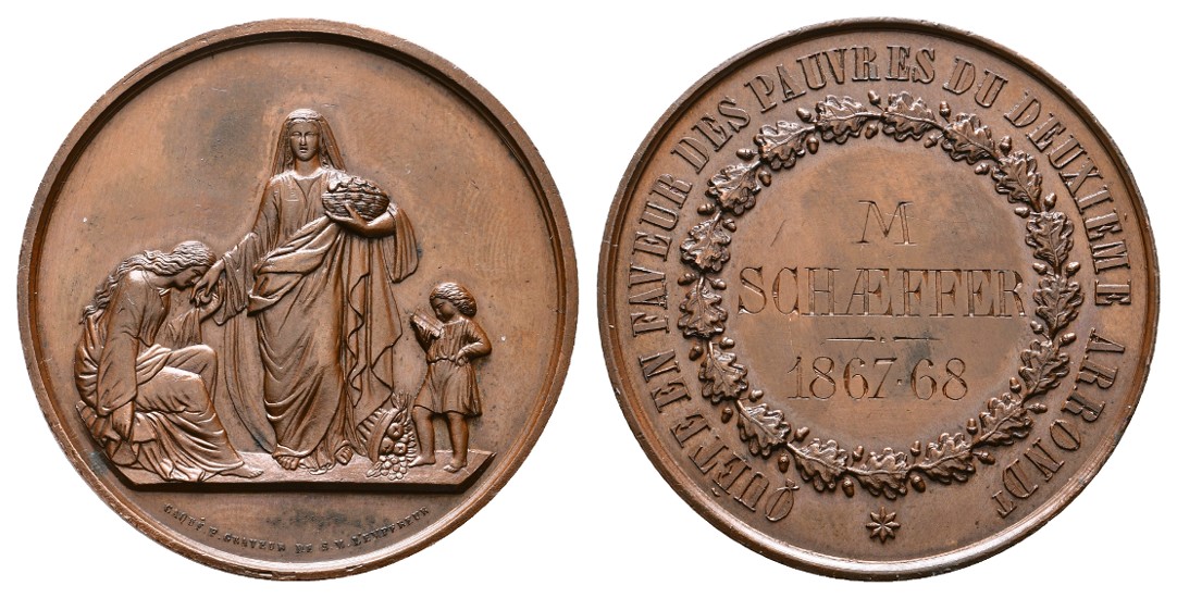  Linnartz FRANKREICH, Bronzemed. 1868,(v. Caque) Prämie zur Armenfürsorge, 41mm, 32,18g, vz+   