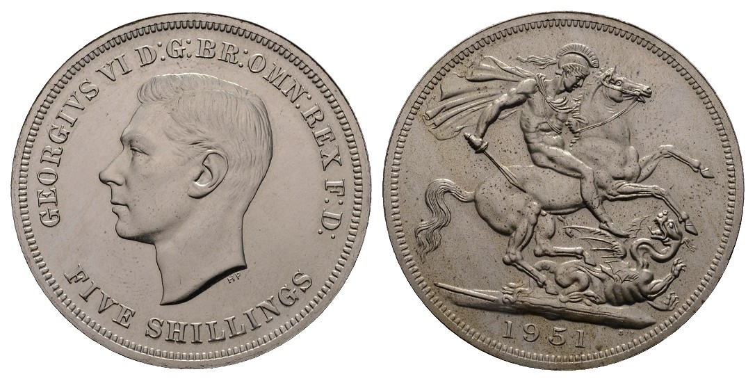  Linnartz Großbritannien 5 Shillings 1951, stgl   