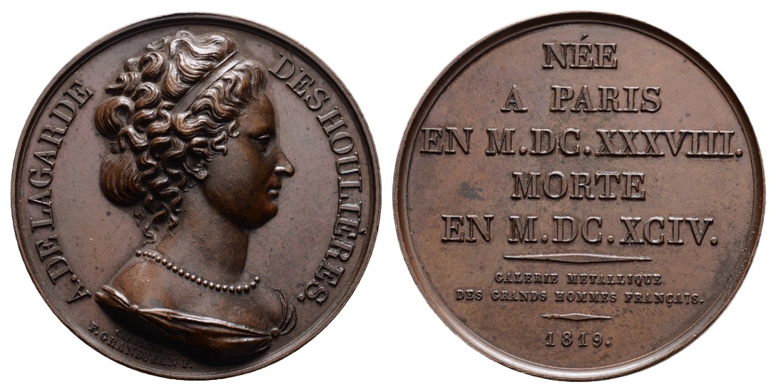  Linnartz FRANKREICH, Bronzemed.1819,(v. Grandjean) a. Antoinette de la Garde, 1638-1694, v-st   