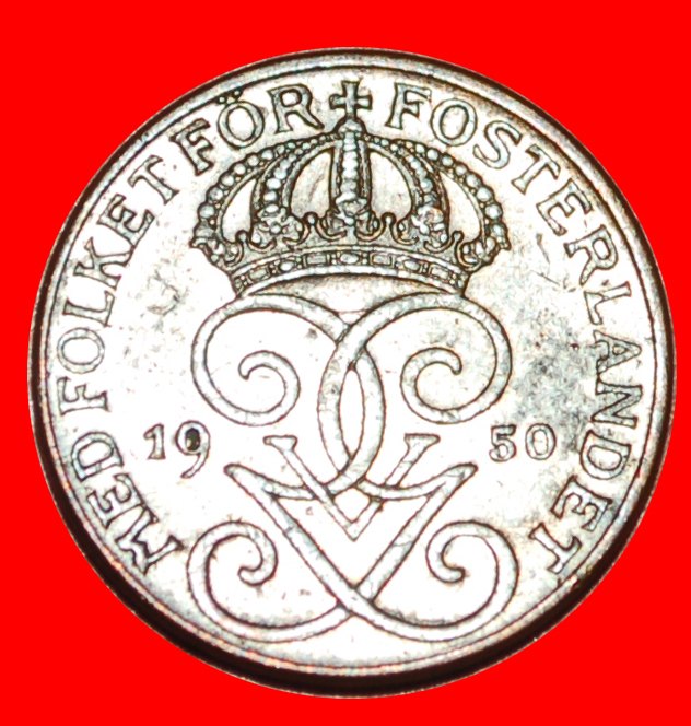  • 3 CROWNS (1909-1950): SWEDEN ★ 1 ORE 1950! Gustav V (1907-1950) LOW START★ NO RESERVE!!!   