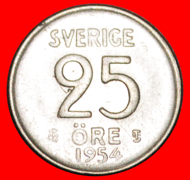  • SILVER (1952-1961): SWEDEN ★ 25 ORE 1954TS! Gustaf VI Adolf (1950-1973) LOW START★ NO RESERVE!!!   