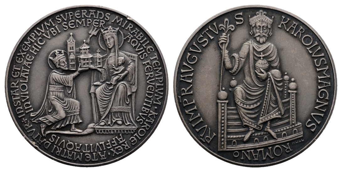  Linnartz Aachen-Stadt, Silbermedaille o.J.(um 1935),(Holl), Karl der Große, 25,340/fein, 40 mm, vz+   