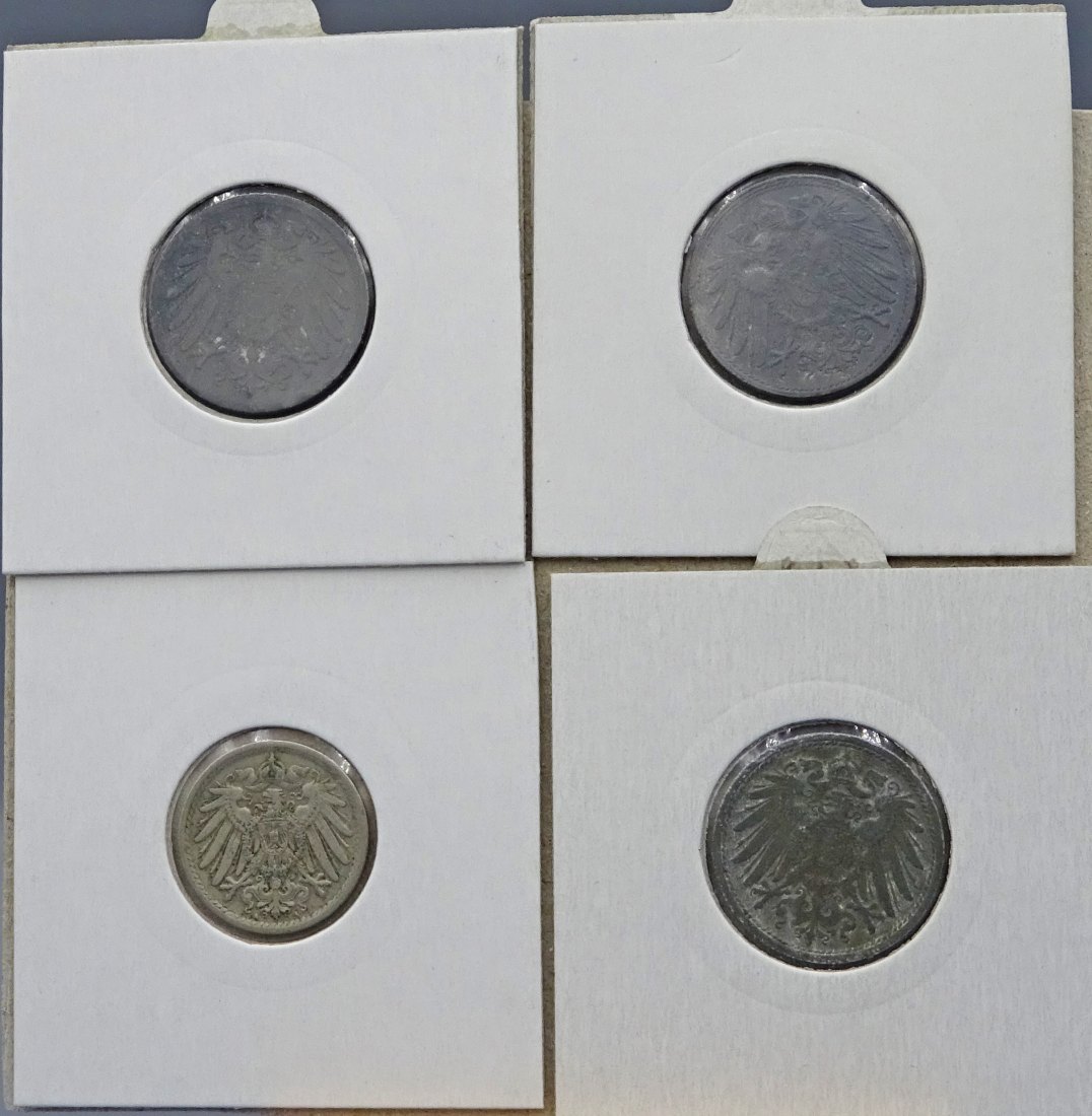  Lot 4 Münzen Deutsches Kaiserreich 5 - 10 Pfennig div. Jahrgänge #003   