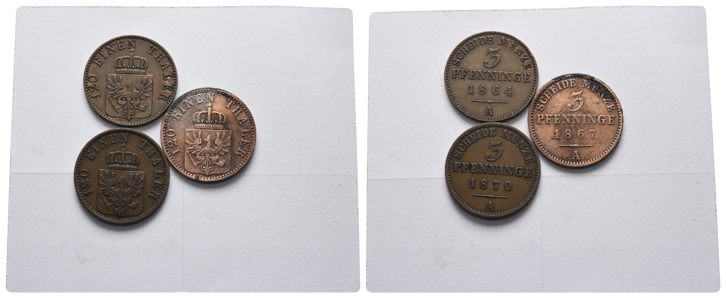  Altdeutschland; 3 Kleinmünzen 1864/1867/1870   
