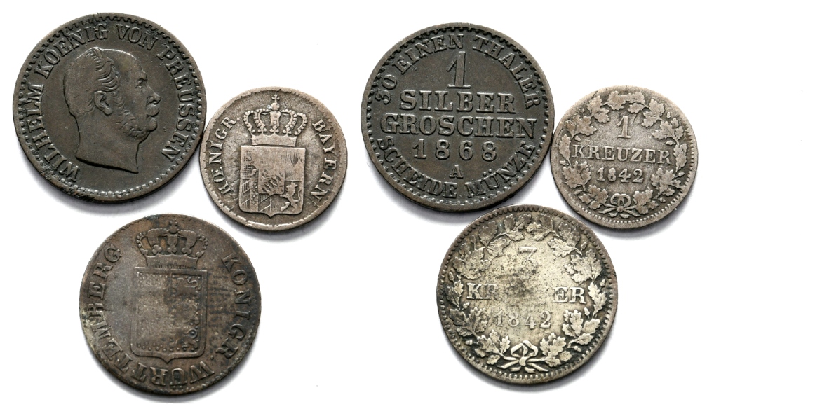  Altdeutschland; 3 Kleinmünzen 1868/1842/1842   