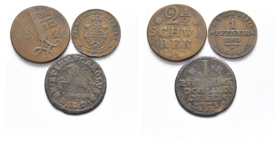  Altdeutschland; 3 Kleinmünzen 1820/1863/1773   
