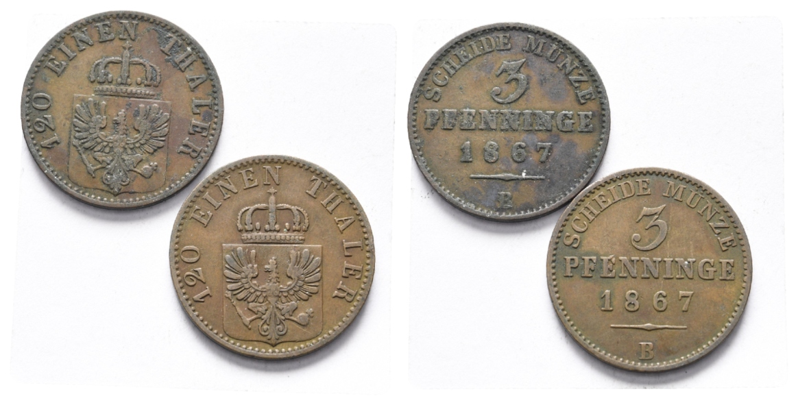  Altdeutschland; 2 Kleinmünzen 1867   