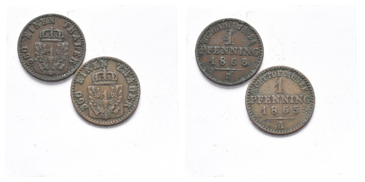  Altdeutschland; 2 Kleinmünzen 1868/1865   