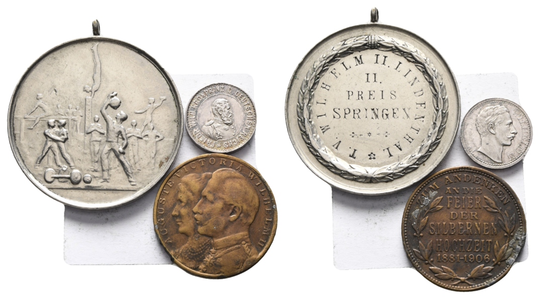  Deutsches Reich; 3 Medaillen, Gr. 21,87 g, Ø 40,1 mm, Ku. 9,8 g, Ø 28,1 mm, Kl. 3,19 g, Ø 16,6 mm   