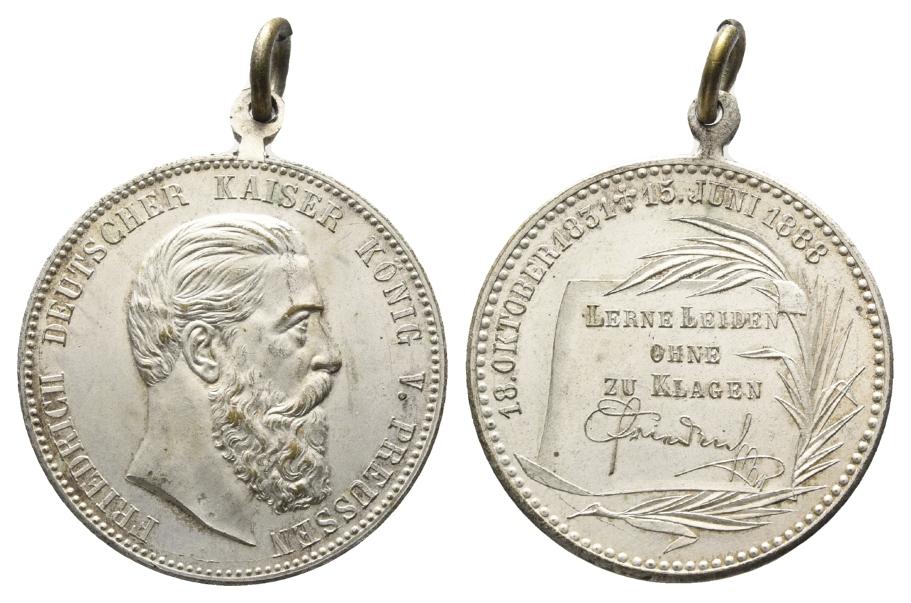 Preussen; Medaille 1888, versilber, 22,08 g, Ø 39,1 mm, tragbar   