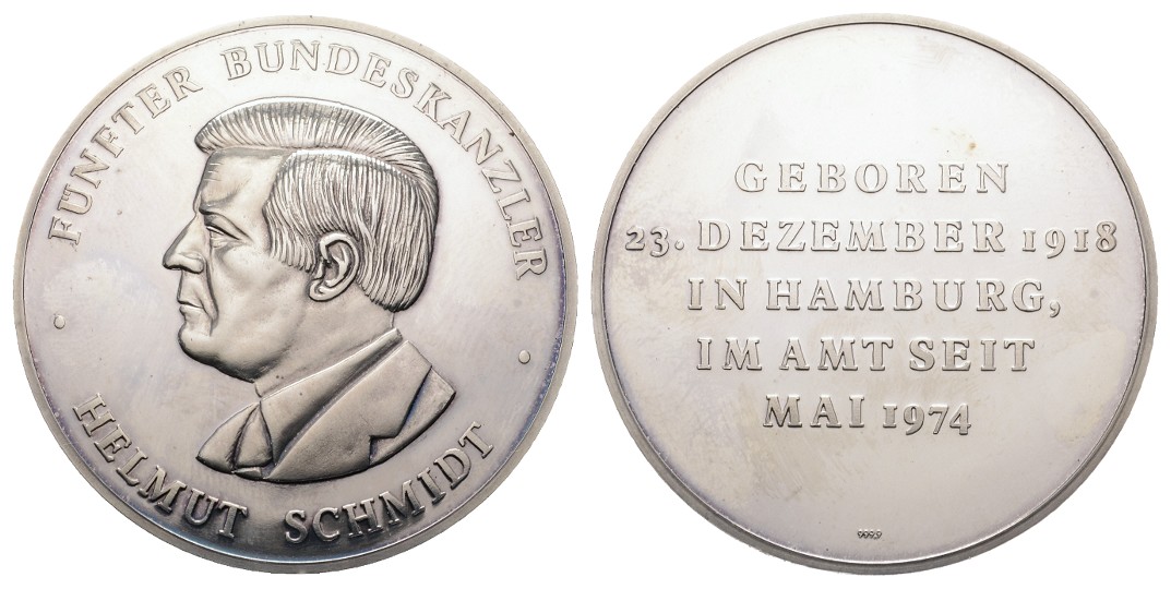  Linnartz BRD Silbermedaille o.J. Helmut Schmidt  48,75/fein, 50mm, PP   