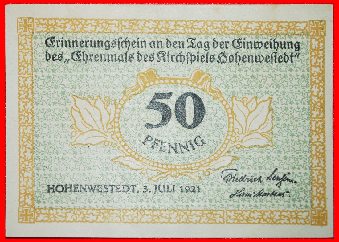  • HOHENWESTEDT: DEUTSCHLAND ★ 50 PFENNIG 1921! KFR KNACKIG! OHNE VORBEHALT!   