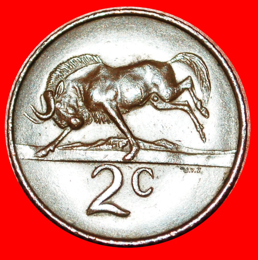  • ENGLISH LEGEND with WILDEBEEST: SOUTH AFRICA ★ 2 CENTS 1965! LOW START ★ NO RESERVE!   