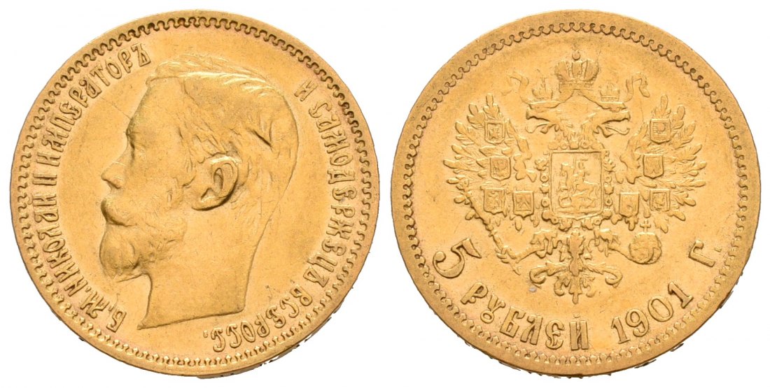 PEUS 5834 Russland 3,87 g Feingold. Zar Nikolaus II. (1894 - 1917) 5 Rubel GOLD 1901 ФЗ (FZ) Sehr schön