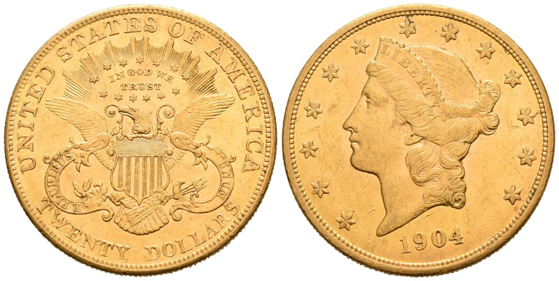 PEUS 5876 USA 30,1 g Feingold. Coronet Head 20 Dollars GOLD 1904 Kl. Kratzer, Sehr schön / Vorzüglich