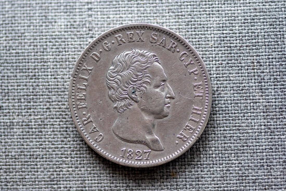 Italien-Sardinien 5 Lire 1827 Carlo Felice ss/vz Erhaltung über Durchschnitt !!!