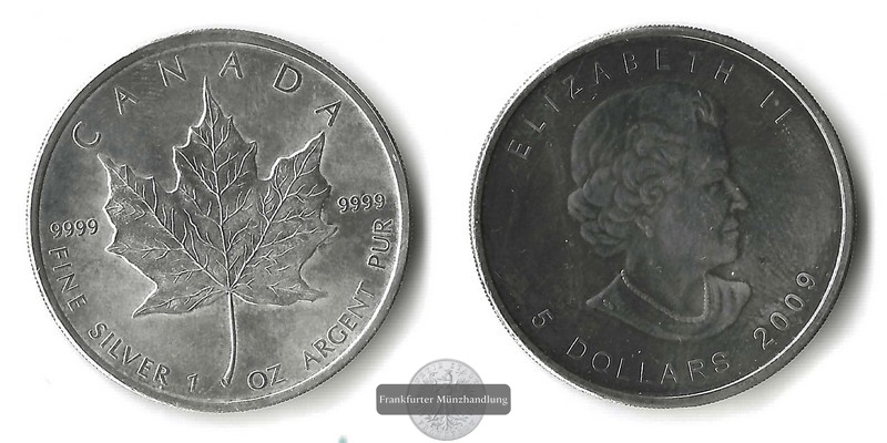  Kanada  5 Dollar  2009   Kanadisches Ahornblatt   FM-Frankfurt   Feinsilber: 31,1g   