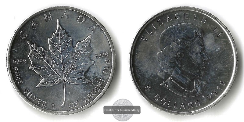  Kanada  5 Dollar  2010  Maple Leaf  FM-Frankfurt   Feinsilber: 31,1g   