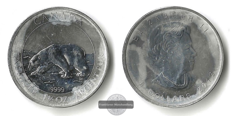  Kanada, 8 Dollar Polar Bär 2013  FM-Frankfurt  Feingewicht: 46,65g   