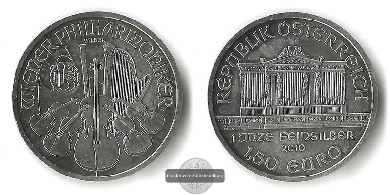  Österreich 1,5 Euro 2010  Wiener Philharmoniker  FM-Frankfurt Feinsilber: 31,1g   