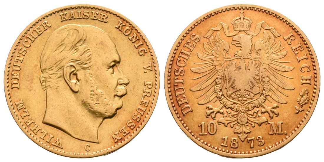 PEUS 5891 Kaiserreich - Preußen 3,58 g Feingold. Wilhelm I. (1861 - 1888) 10 Mark GOLD 1873 C Frankfurt Sehr schön