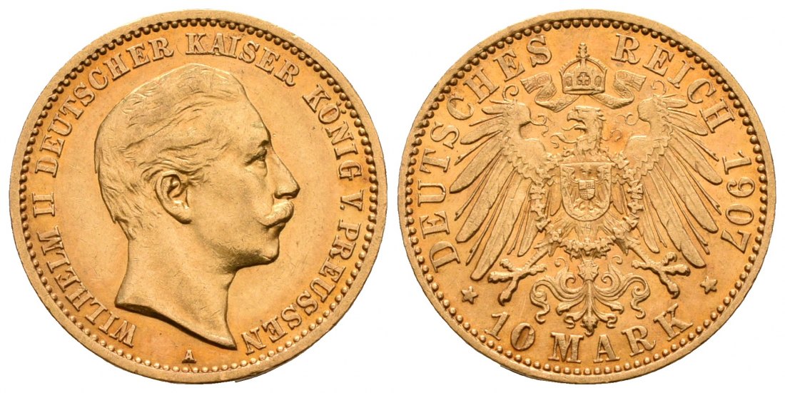 PEUS 5896 Kaiserreich - Preußen 3,58 g Feingold. Wilhelm II. (1888 - 1918) 10 Mark GOLD 1907 A Vorzüglich