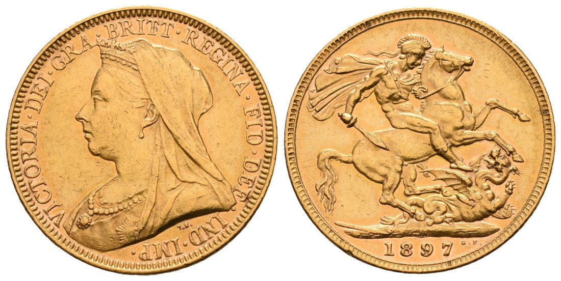 PEUS 5900 Großbritannien/Australien 7,32 g Feingold. Victoria (1837 - 1901) mit Witwenschleier Sovereign GOLD 1897 Melbourn Sehr schön