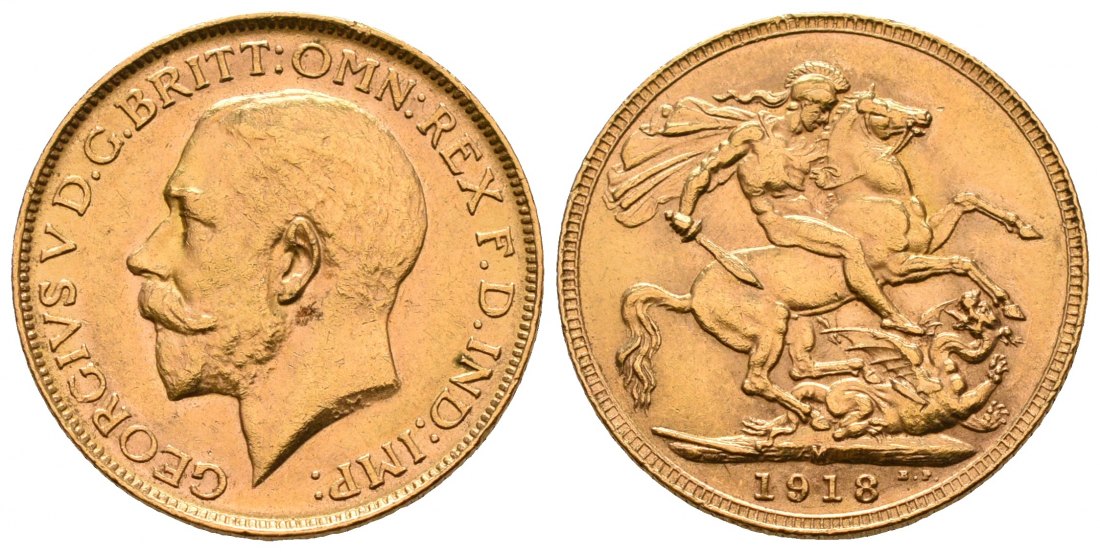 PEUS 5901 Großbritannien / Australien 7,32 g Feingold. Georg V. (1910 - 1936) Australien / Perth Sovereign GOLD 1918 M Melbourne Vorzüglich +