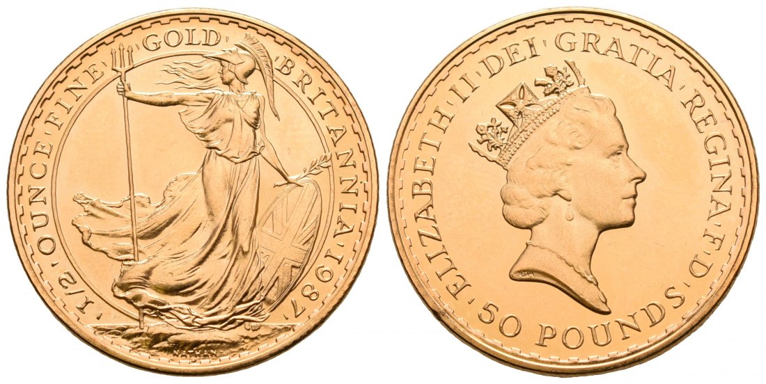 PEUS 5902 Grossbritannien 15,55 g Feingold. Britannia 50 Pounds GOLD 1/2 Unze 1989 Impaired Proof, Vorzüglich aus PP