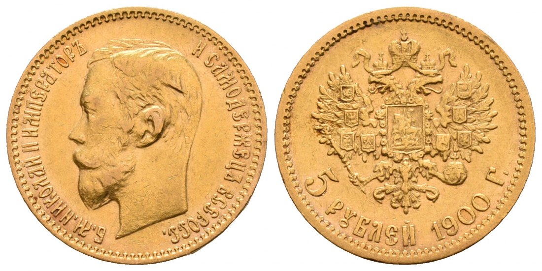 PEUS 5907 Russland 3,87 g Feingold. Zar Nikolaus II. (1894 - 1917) 5 Rubel GOLD 1900 ФЗ (FZ) Sehr schön / Vorzüglich