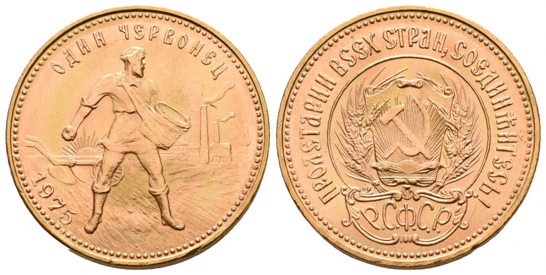 PEUS 5909 Russland 7,74 g Feingold. Tscherwonez 10 Rubel GOLD 1975 Kl. Kratzer, fast Stempelglanz