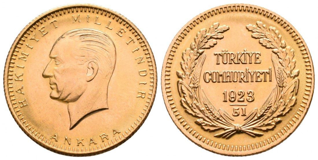 PEUS 5913 Türkei 6,62 g Feingold. Atatürk 100 Piaster GOLD 1923-51=1974 Vorzüglich