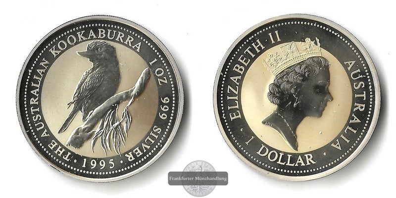  Australien,  1 Dollar  1995  Kookaburra  FM-Frankfurt    Feinsilber: 31,1g   