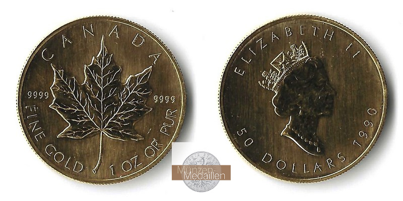 Kanada MM-Frankfurt Feingold: 31,1g 50 Dollar Maple Leaf 1990 