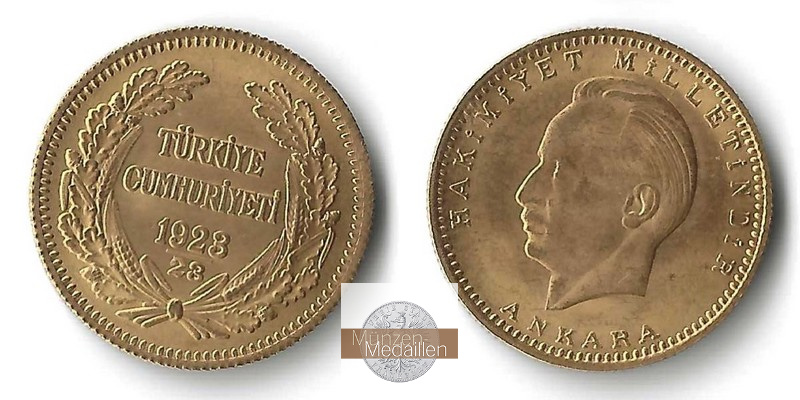 Türkei 100 Piaster MM-Frankfurt Feingold: 6,61g Ismet Inonu 1923/23(1946) 