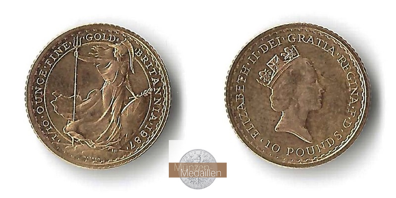 Grossbritannien MM-Frankfurt Feingold: 3,11g 10 Pounds - Britannia 1987 