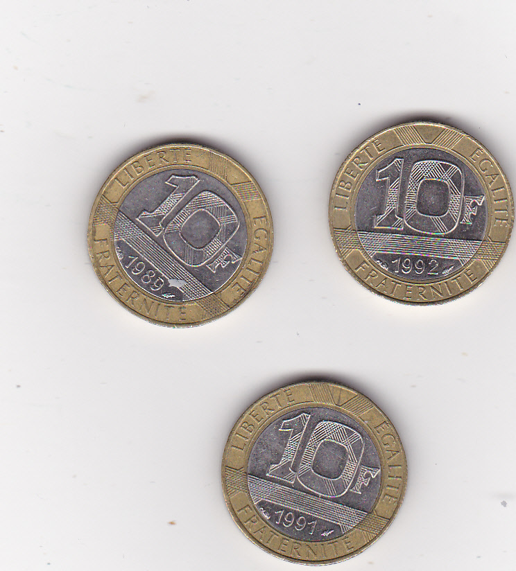  Frankreich, 10 Franc 1989,1991,1992   