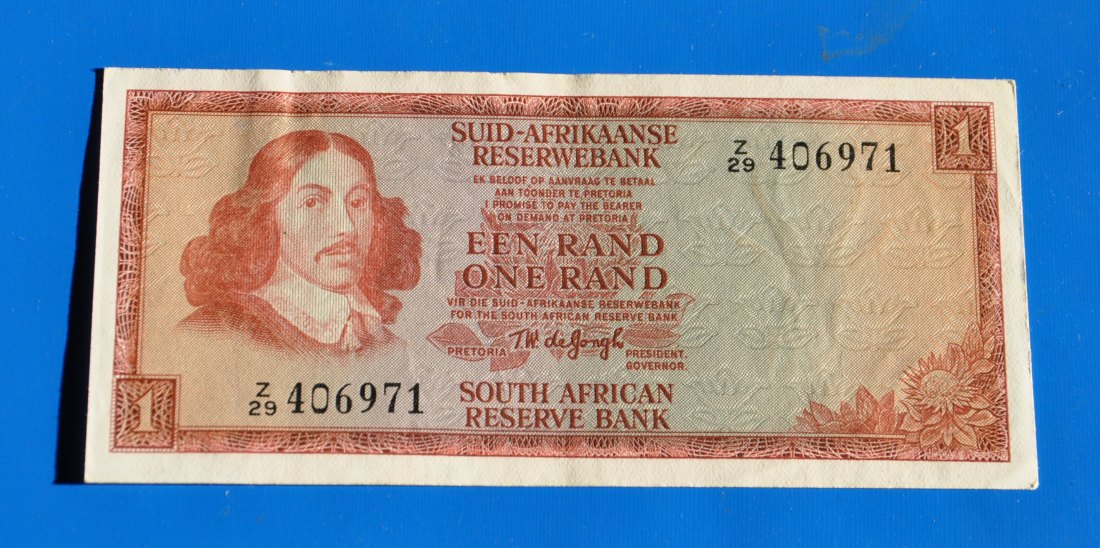 SOUTH AFRICA prefix Z29, A/E, TW de Jongh, second issue 1 RAND Replacement note 1973 **EF**