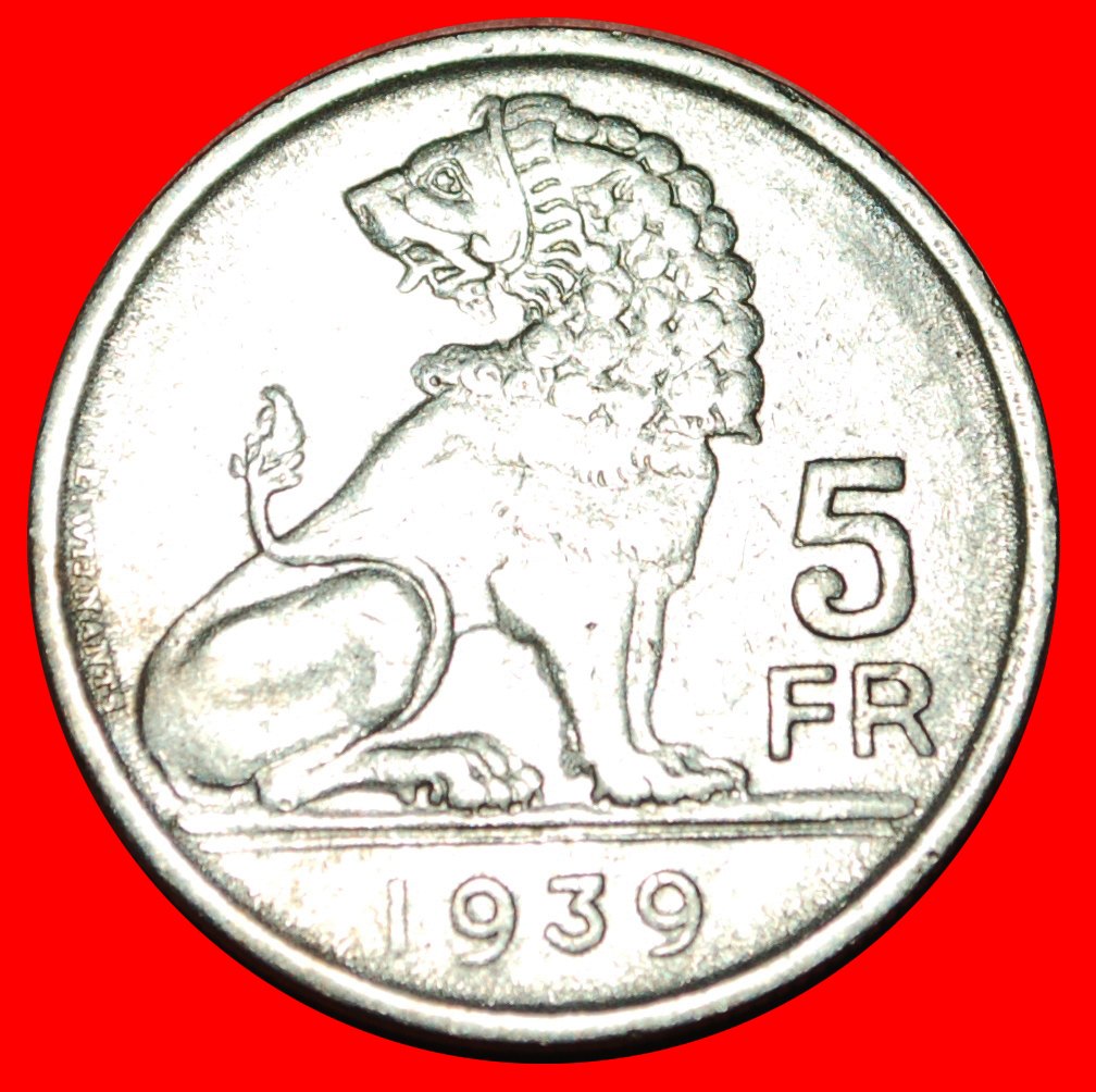  • BELGIE BELGIQUE: BELGIUM ★ 5 FRANCS 1939 STARS! Leopold III (1934-1951) LOW START ★ NO RESERVE!   