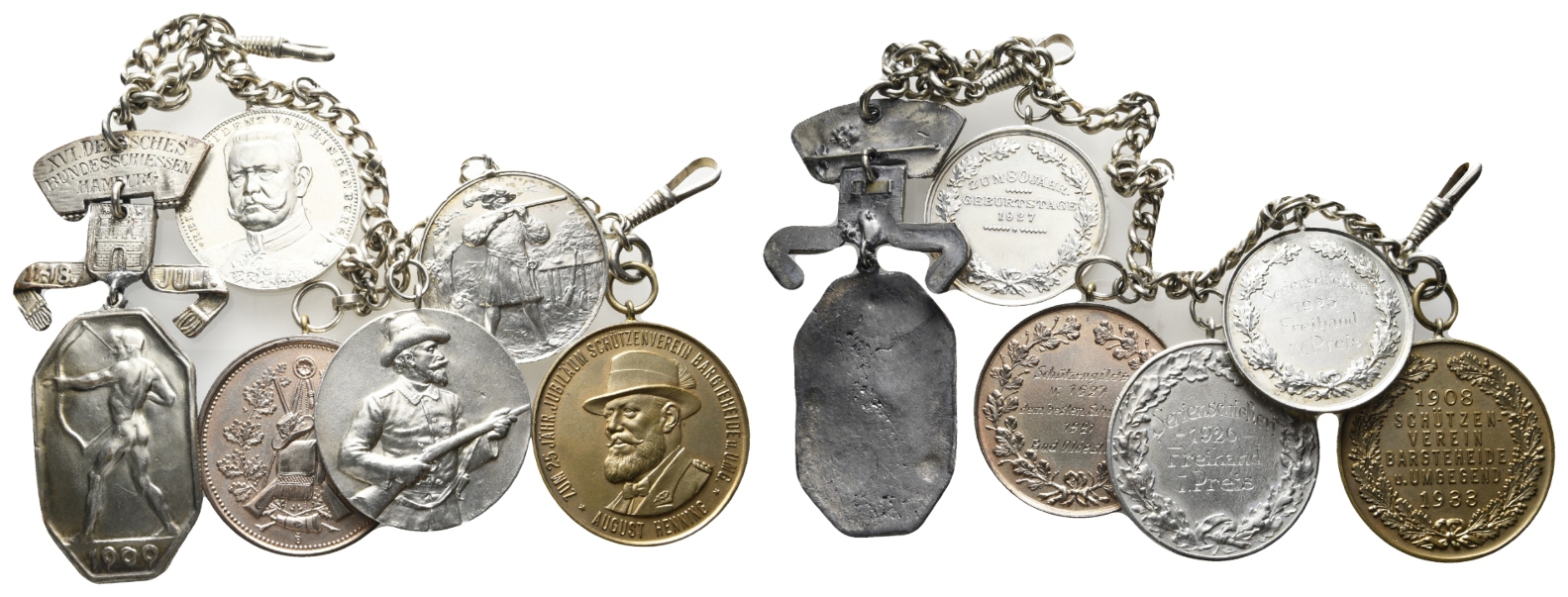  Schützenkette mit 5 Medaillen (1921/1925/1926/1927/1933) sowie ein Schießabzeichen 1909   