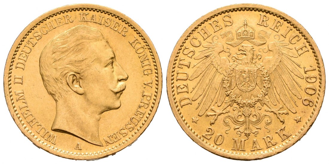 PEUS 5926 Preußen - Kaiserreich 7,17 g Feingold. Wilhelm II. (1888 - 1918) 20 Mark GOLD 1906 A Kl. Kratzer, Vorzüglich