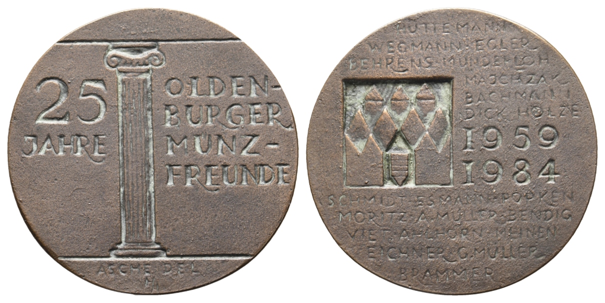  Oldenburger Münzfreunde 25 Jahre, Bronzemedaille 1984; 50 g; Ø 43,7 mm   