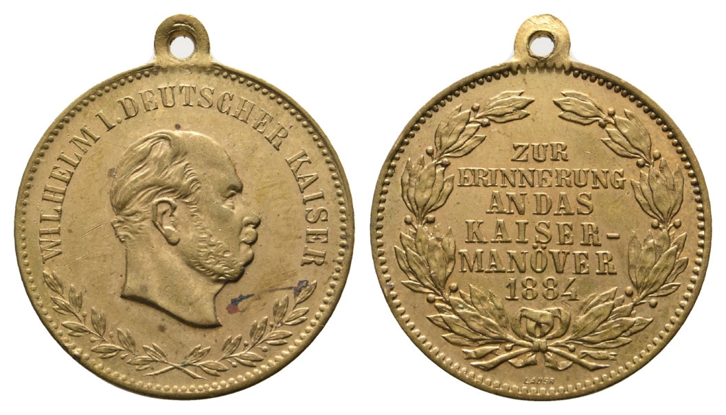  Preußen Wilhelm I., Erinnerungsmedaille 1884; Bronze, tragbar, 7,51 g; Ø 27,24 mm   