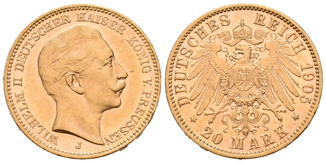 PEUS 5927 Preußen - Kaiserreich 7,16 g Feingold. Wilhelm II. (1888 - 1918) 20 Mark GOLD 1905 J Vorzüglich